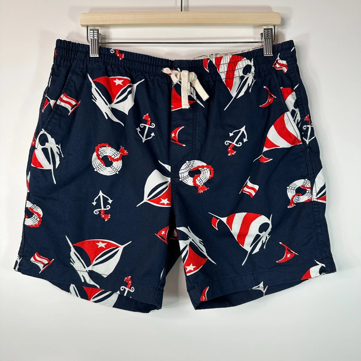 J Crew Dock Shorts 6 Boat Lifesaver Print Blue Red L2772 Mens Large L