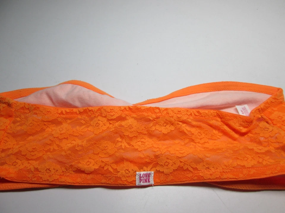 Victoria Secret Bra Size S Orange Wireless Unlined Bandeau Strapless Pullover Foto 2 de 4