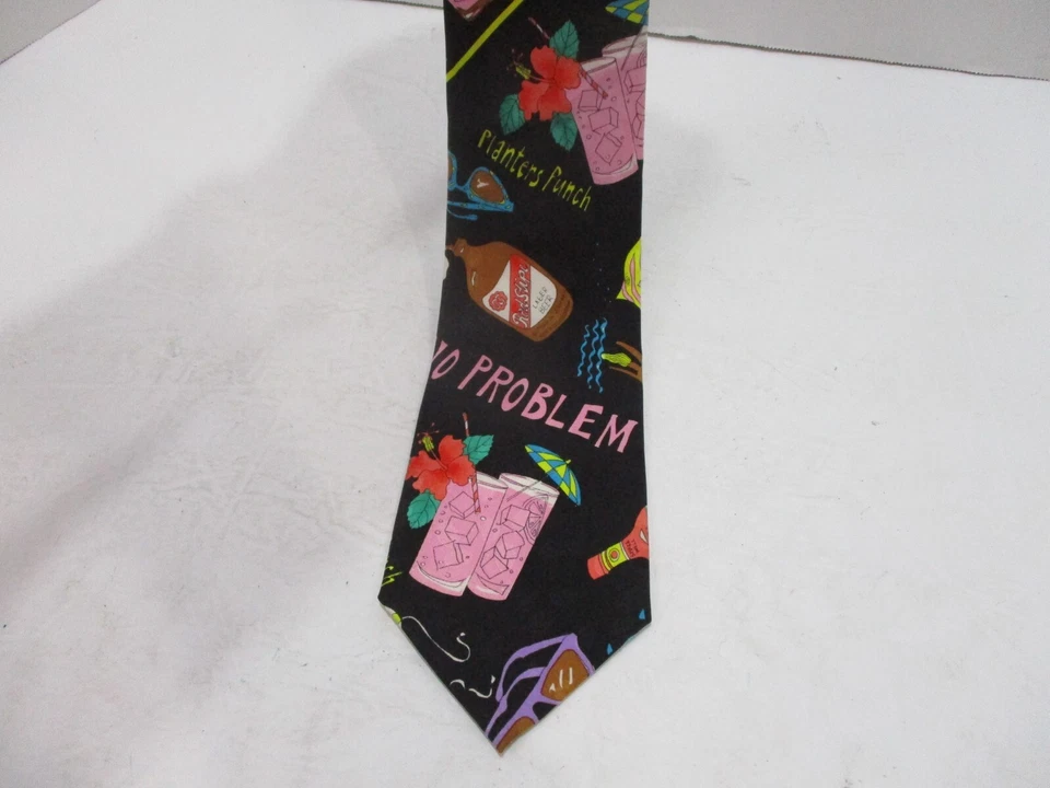 Corbata Nicole Miller Happy Hour Bebidas Para Hombre Negra Playa Flores Seda Rosa Foto 4 de 4