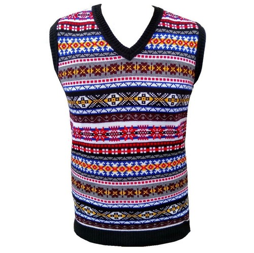 Unisex Herren Fairisle Weste Pullunder Vintage Ärmellos Strickpullover 50s 60s - Bild 24 von 52