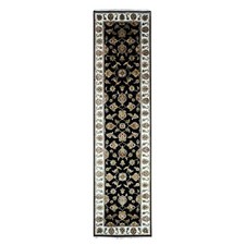 2'5"x10' Bristol Black Rajasthan Design Hand Knotted Wool Silk Runner Rug R75390