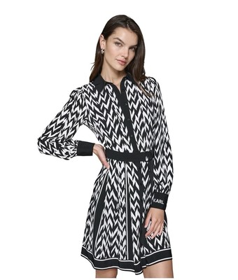 KARL LAGERFELD PARIS | Women's Herringbone-Print Shirtdress