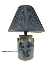 RARE Vintage Gerald Henn Workshops Table Lamp Stoneware Salt Glaze Crock Blue