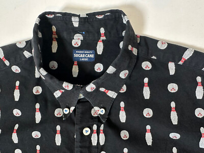 Rare Sugar Cane Co Japan Long Sleeve Embroidered Bowling Pin Shirt Black Sz L