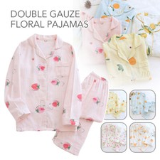 Womens Cotton Gauze Pyjama Sets PJs Long Sleeve Button Top Leggings Trousers