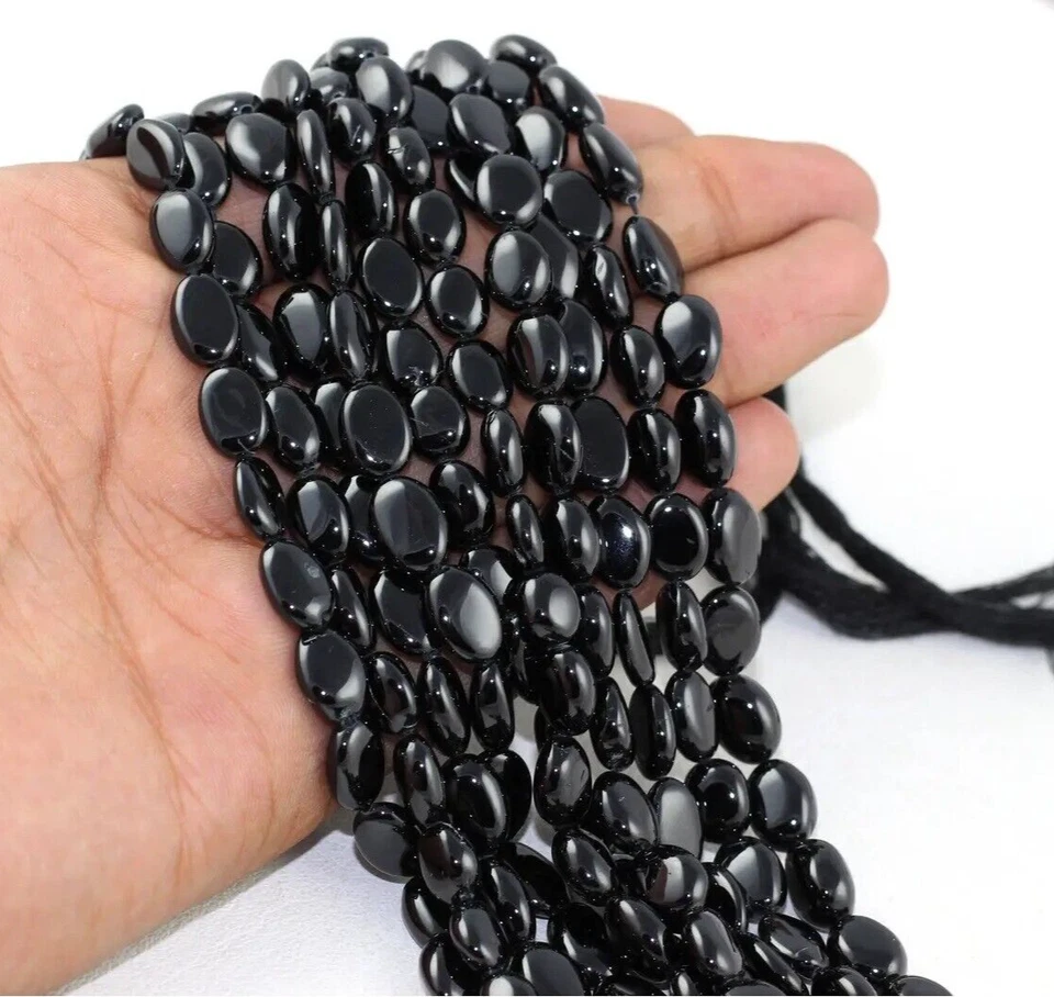 13" long Natural Black Spinel Oval Shape Smooth 3 Strand Gemstone 7x10-8x12 MM - Image 3 of 3