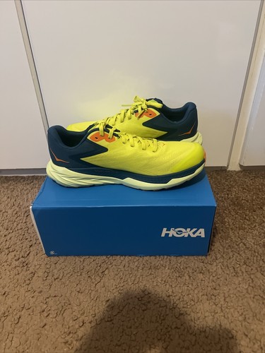 NEW Hoka One One Mens Zinal Trail Running Shoes Evening Blue Coral Yellow UK 7.5 - 第 5/8 張圖片