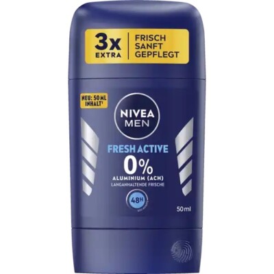 Nivea Men Fresh Active 0% ALUMINUM solid deodorant 50ml- FREE SHIPPING