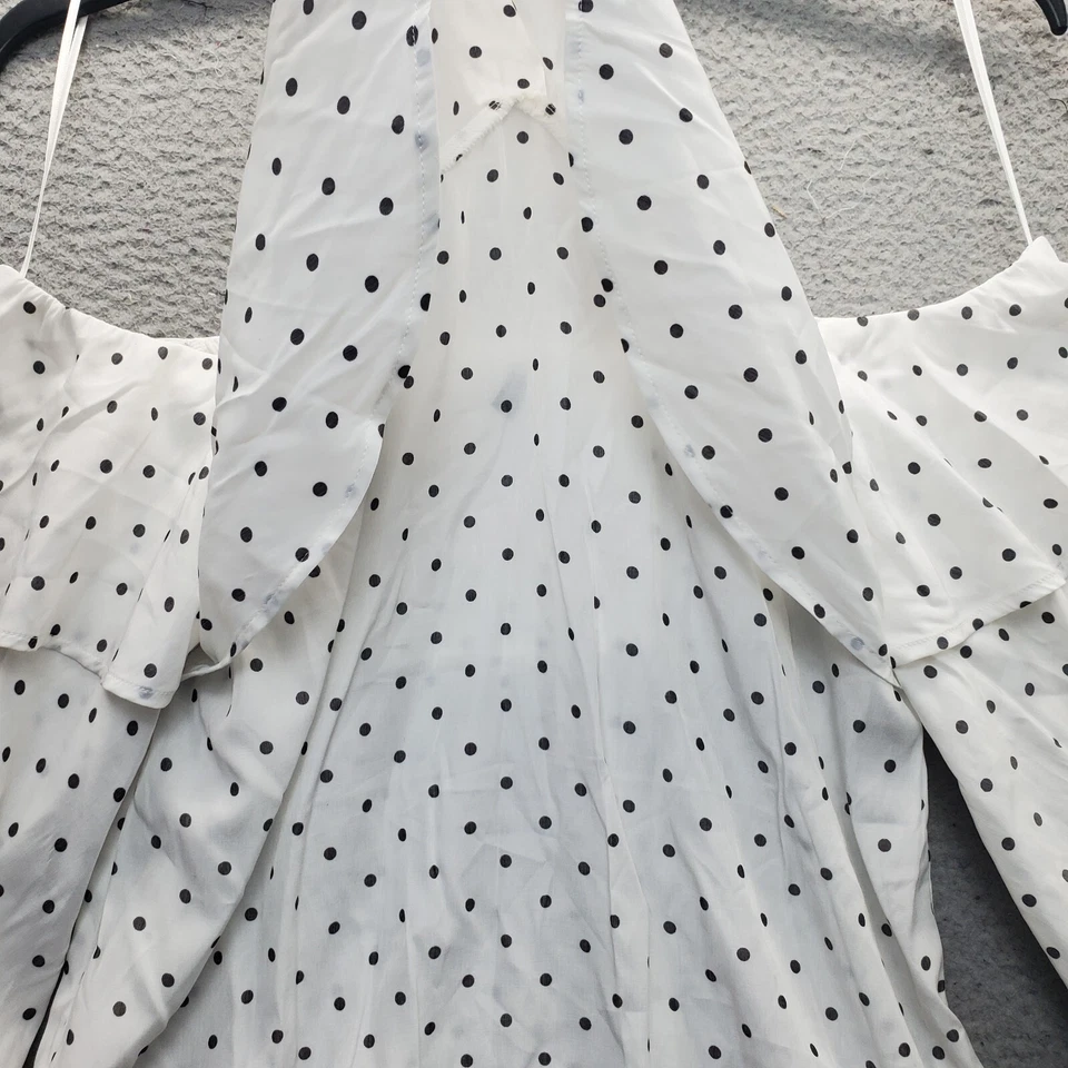 Express Blouse Womens S Multi Polka Dot Adjustable Strap Ruffle Off The Shoulder Foto 4 de 4