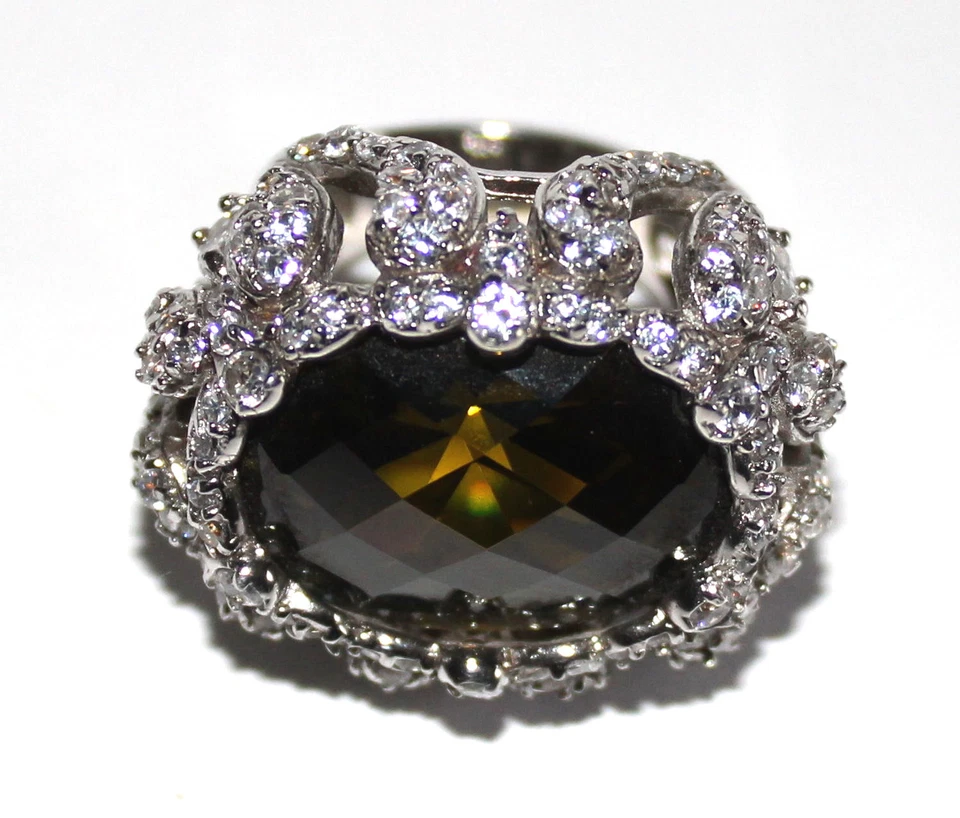 Traumhafter RING 925 Silber rhodiniert olivgrüner Spinell + weißen Zirkonia Gr52 - Bild 3 von 4