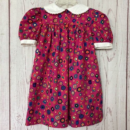 Vintage Little Star Floral Girls Dress Size 6 Short Puff Sleeve White Trim USA - Picture 5 of 9