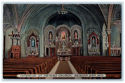 #ad #ad c1910 Interior St. Peters Church Building Altar Beaver Dam Wisconsin WI Postcard $19.47