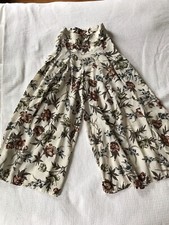 Vtg 90s Wide Leg White Floral Palazzo Pants Size 4 SMALL Boho Cottage Chic Flowy