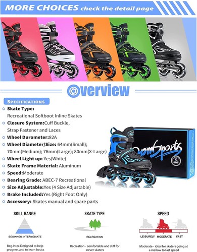 2PM SPORTS Vinal Adjustable Flashing Inline Skates X-Large-Adult (8W-12W/7M-11M) - Picture 6 of 7