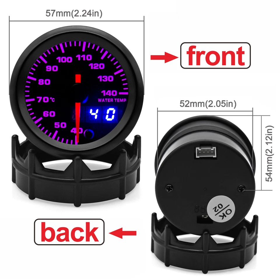 52mm Celsius Digital & Pointer 7 Color LED Car Water Temp Temperature Gauge   - Image 2 of 4
