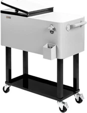 VINGLI 80 Quart Rolling Ice Chest, Portable Patio Party Bar Drink Cooler Cart