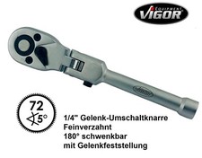 Vigor Gelenk-Umschaltknarre 1/4" Gelenk Knarre Ratsche feinverzahnt schwenkbar