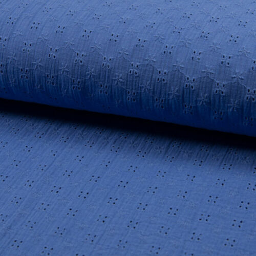 Stoff Baumwolle Musselin blau Lockstickerei Blümchen Double Gauze Gaze - 第 1/1 張圖片