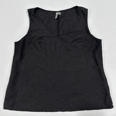 #ad #ad Kleen Tunic Linen Tank Top Size M Black Sleeveless Lagenlook Boho Coastal $18.88