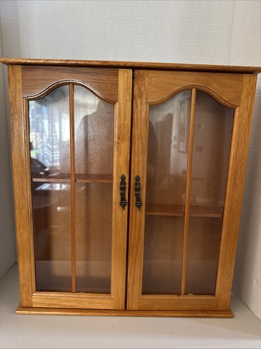 Wooden Display Case with Double Glass Doors for Collectibles 17” Tall X 16”