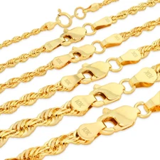 10K Yellow Gold 1mm-4mm Laser Diamond Cut Rope Chain Necklace Men Women 16"- 30"