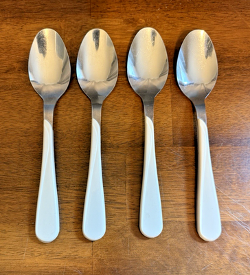 #ad Lot of 4 Soup Spoons WF Washington Forge WAF11 White Swirl Stainless Flatware $13.76