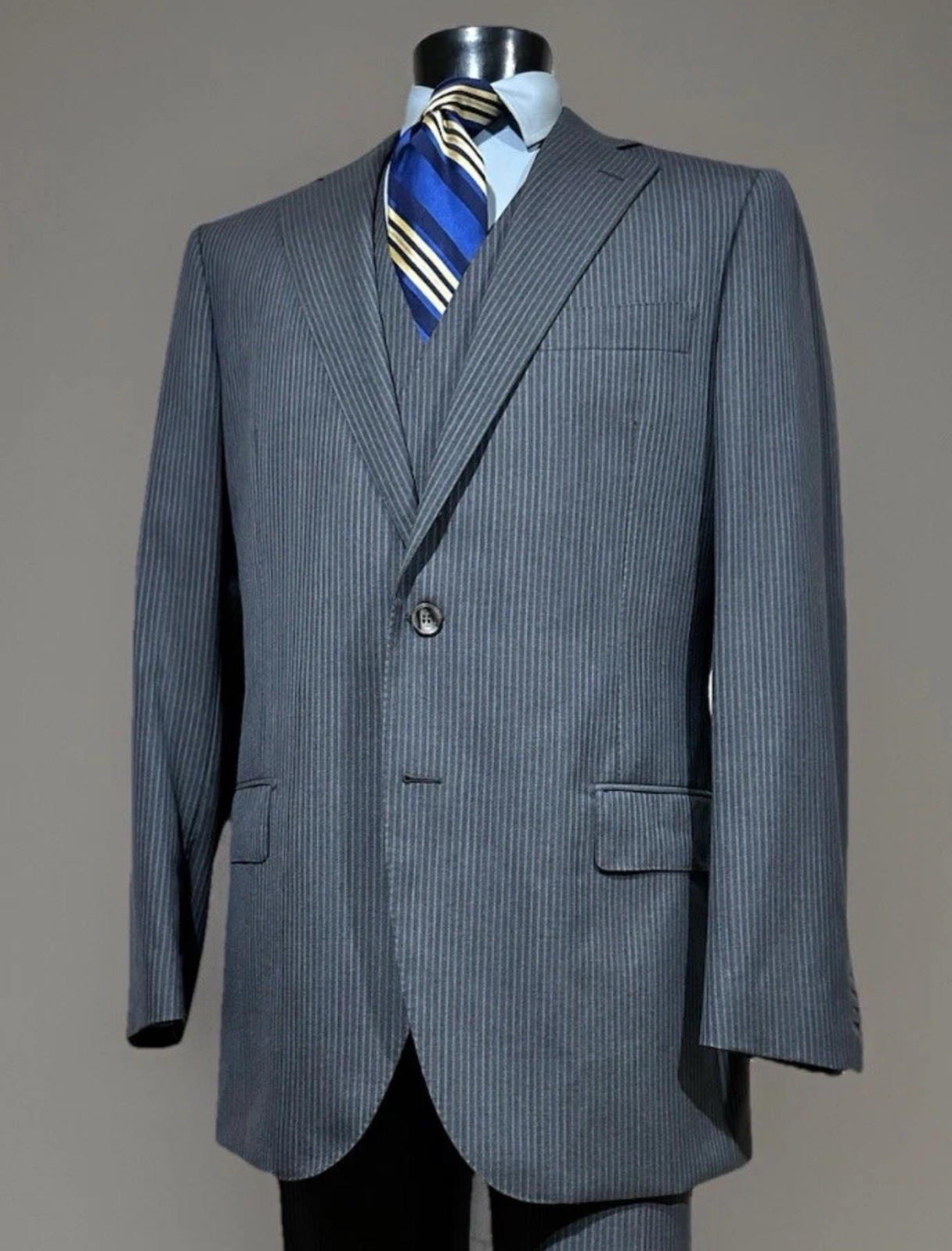 Suitsupply 3 Piece Suit Gray Striped Pure Wool Vitale Barberis Canonico 48 L image 3