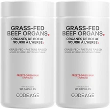 Codeage Grass Fed Beef Organs | 2 Pack | Liver, Heart, Kidney, Pancreas & Spleen