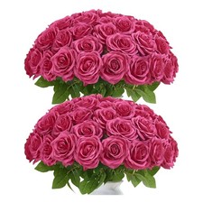 50pcs Hot Pink Roses Artificial Flowers Bulk,Fake Roses Silk Flower with Stem...