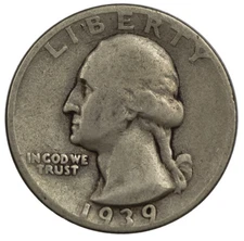 1939 -D Washington Quarter 25c - VG Very Good Condition