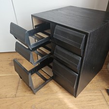 Vintage Black Ash Wood -6 Drawer Cassette Tape/cd Storage Box