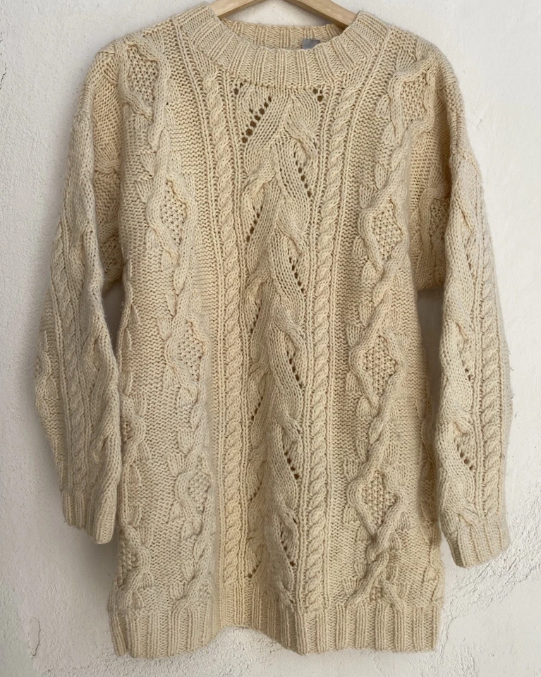 Suéter de malha vintage Neiman Marcus M 100% lã cabo marfim - Imagem 3 de 4