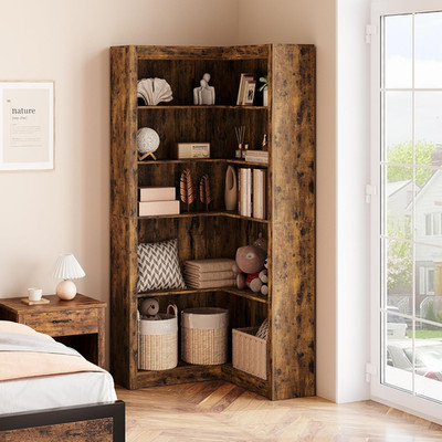 Farmhouse Corner Bookshelf, 5-Tier L-Shaped Heavy Duty Bookcase, Storage Shelf