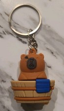 Cute Capybara Bathing In Barrel Keychain Minor Wear 