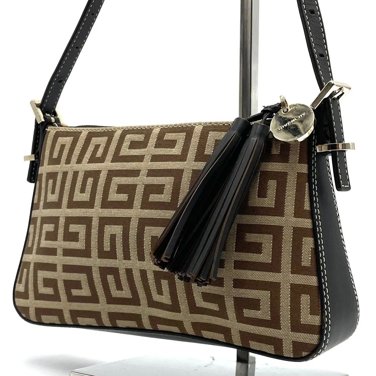 GIVENCHY 4G Logo Leather Shoulder bag with Tassel Charm Beige Dark