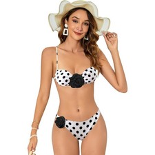 OYOANGLE Women's 2 Piece 3D Rose Bikini Swimsuit Spaghetti Strap High Waisted L