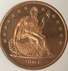 NNC Graded And Slabbed 1863 seated liberty dollar Restrike Proof Token In Copper
