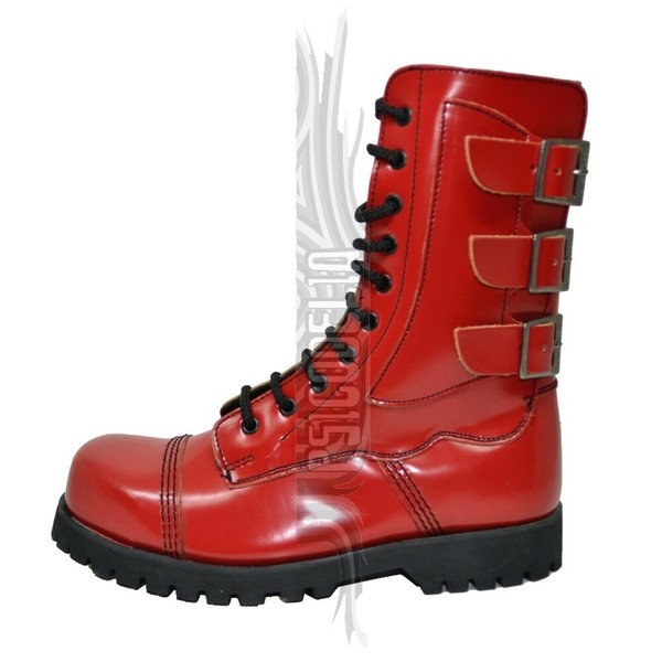 Botas rojas unisex hechas a mano, con 10 agujeros y hebillas traseras -Talla 39