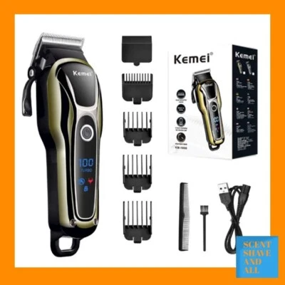 Kemei Cordless Hair Clipper Beard Trimmer Electric LED Detailer Cutter Kit