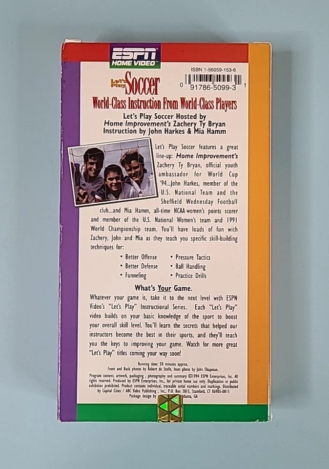 1994 ESPN Home Video VHS Tape - Let's Play Soccer w/ John Harkes & Mia Hamm - Image 2 of 4