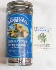 Vintage 1986 CELESTIAL Seasonings FISHERMAN'S Catch JAR Empty RECIPE Booklet