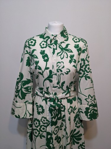 Zara Green Ecru Leaf Print Cotton Shirt Tunic Midi Dress Size M - Picture 2 of 10