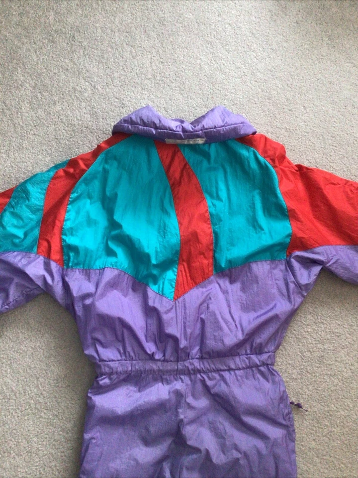 De Colección Roffe Años 90 Niñas XL Mujer’s S Esquí Nieve Traje Lila Verde Azulado Rojo Una Pieza Foto 4 de 4