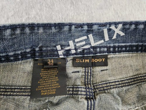 Helix Slim Boot Jeans Mens 34x30 Wide Embroidered Cross Pocket Medium Dark Denim - Picture 6 of 15