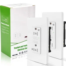 Slim 15Amp GFCI Outlet GFI Receptacle LED Indicator TR WR with Decora Plate 2PCS