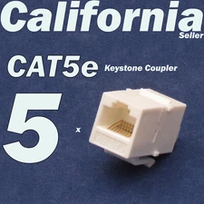 5 X pcs Lot CAT5 Inline RJ45 Keystone Wall Coupler Jack Adapter 8P8C White CAT5e