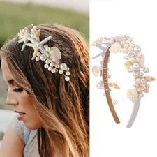 Starfish Headband Silver Bride Pearl Hair Band Sea Shell Headpiece Beach 