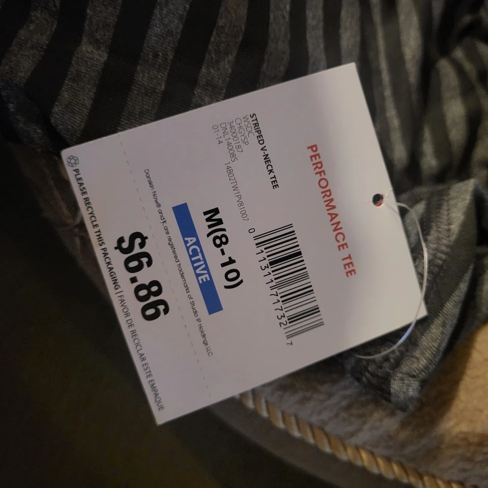 Danskins NowStriped V-neck Performance Tee NWT Size M(8-10) - Image 3 of 4