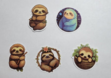  5 Sloth Stickers  Great for Laptops, Luggage, Water Bottles  Vinyl