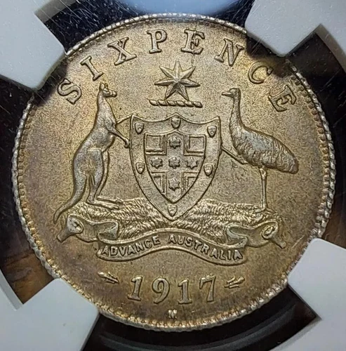1917 (m) Sixpence 6D Australia NGC AU58